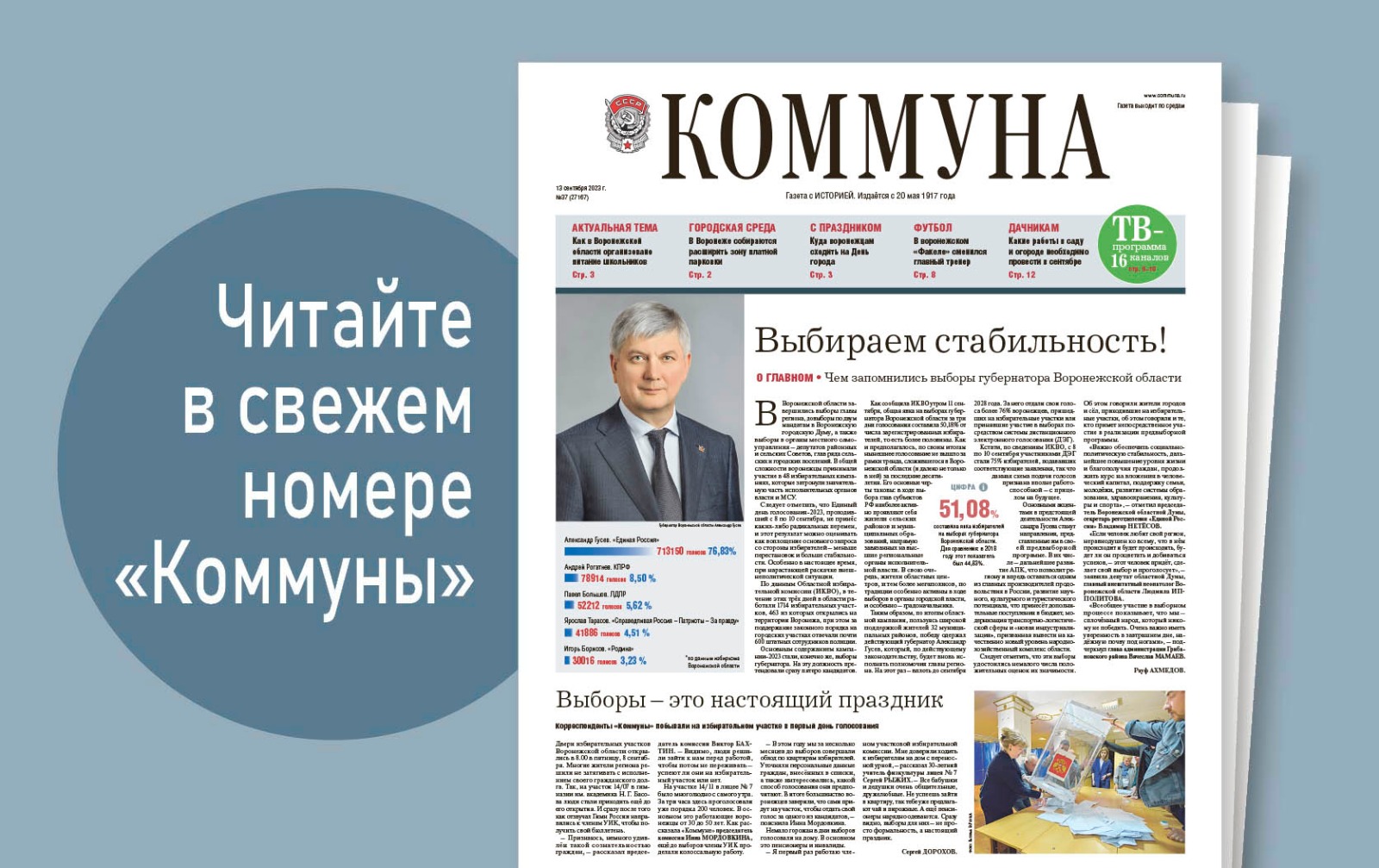 «Коммуна» от 13 сентября 2023 года: Что в меню у воронежских школьников и как студенту ВГУ удалось собрать почти тысячу автографов звёзд мирового кинематографа